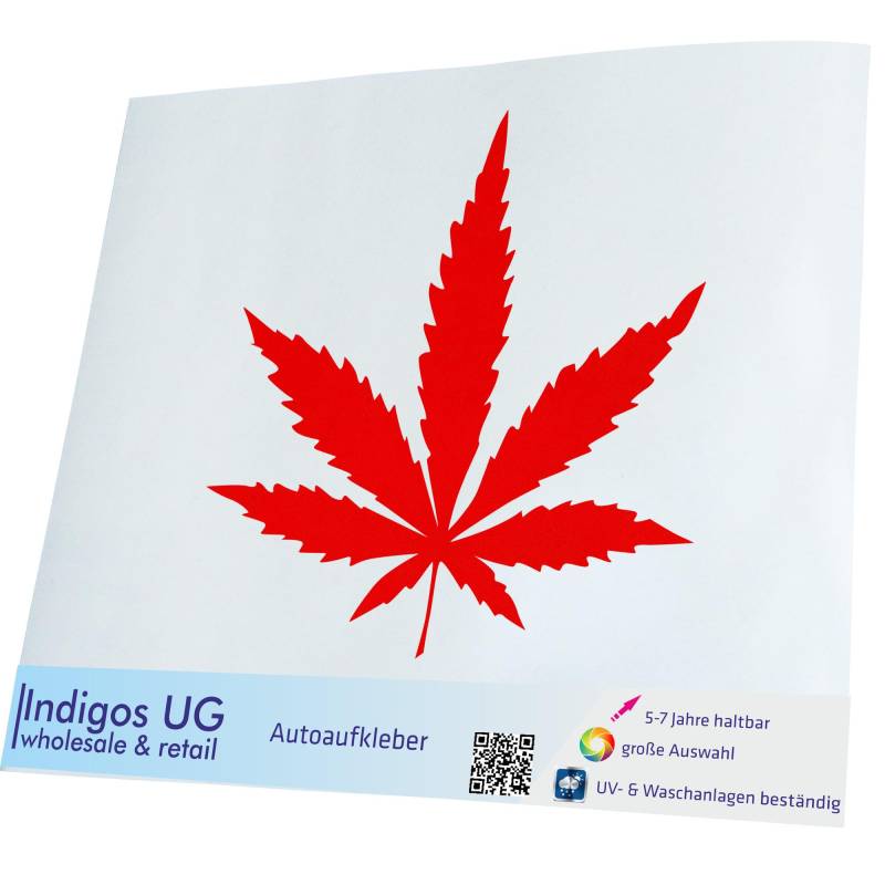 INDIGOS UG Auto Aufkleber Hanf Blatt - 90x90mm Gold - konturgeschnittener Autoaufkleber ohne Hintergrund - Selbstklebender Sticker für Auto, Fenster, Bus oder LKW - UV-beständig & wetterfest - Tuning von INDIGOS UG
