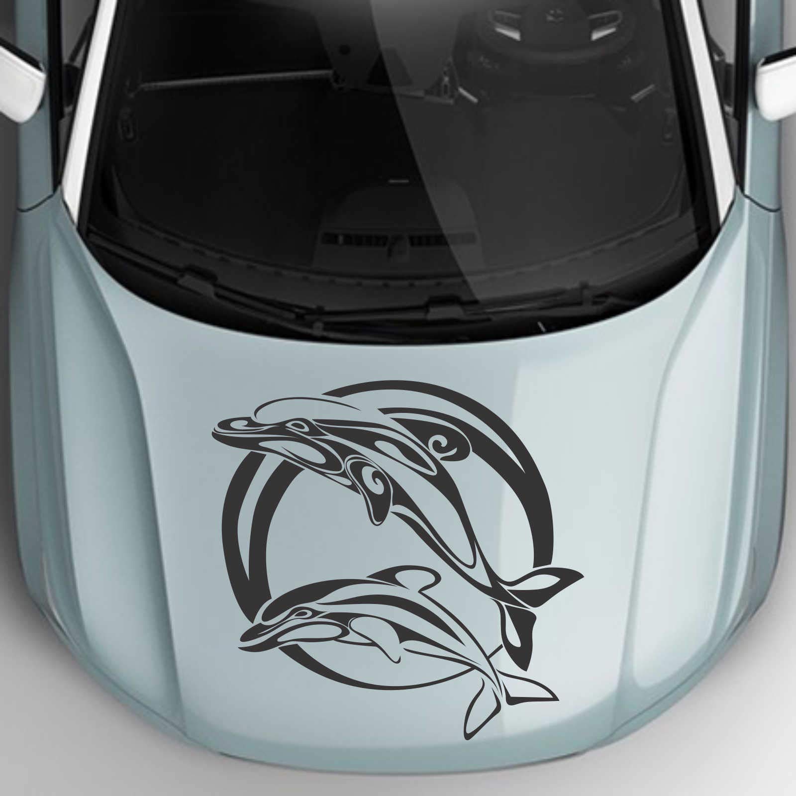 INDIGOS UG Aufkleber - Autoaufkleber Jumping Delfine 40cm x 39cm schwarz - Tuning Carystyling Heckscheibe Auto von INDIGOS UG