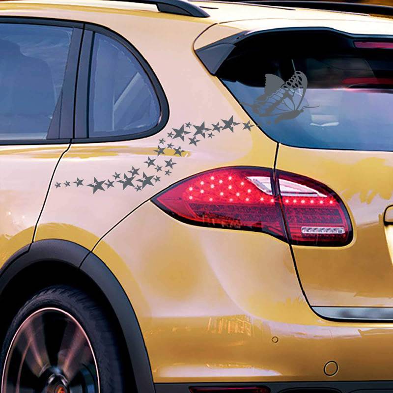 INDIGOS UG Auto Aufkleber Sternen Schmetterling 80cm x 43cm anthrazit - Heckscheibe - Autoaufkleber selbstklebend - UV- & waschanlagen beständig - Tuning - Spoiler - Sticker von INDIGOS UG