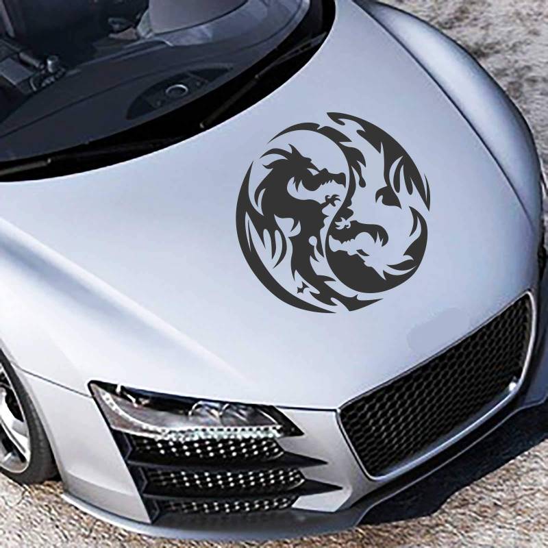 INDIGOS UG Auto Aufkleber Yin Yang Drache 50cm x 50cm schwarz - Heckscheibe - Autoaufkleber selbstklebend - UV- & waschanlagen beständig - Tuning - Spoiler - Sticker von INDIGOS UG
