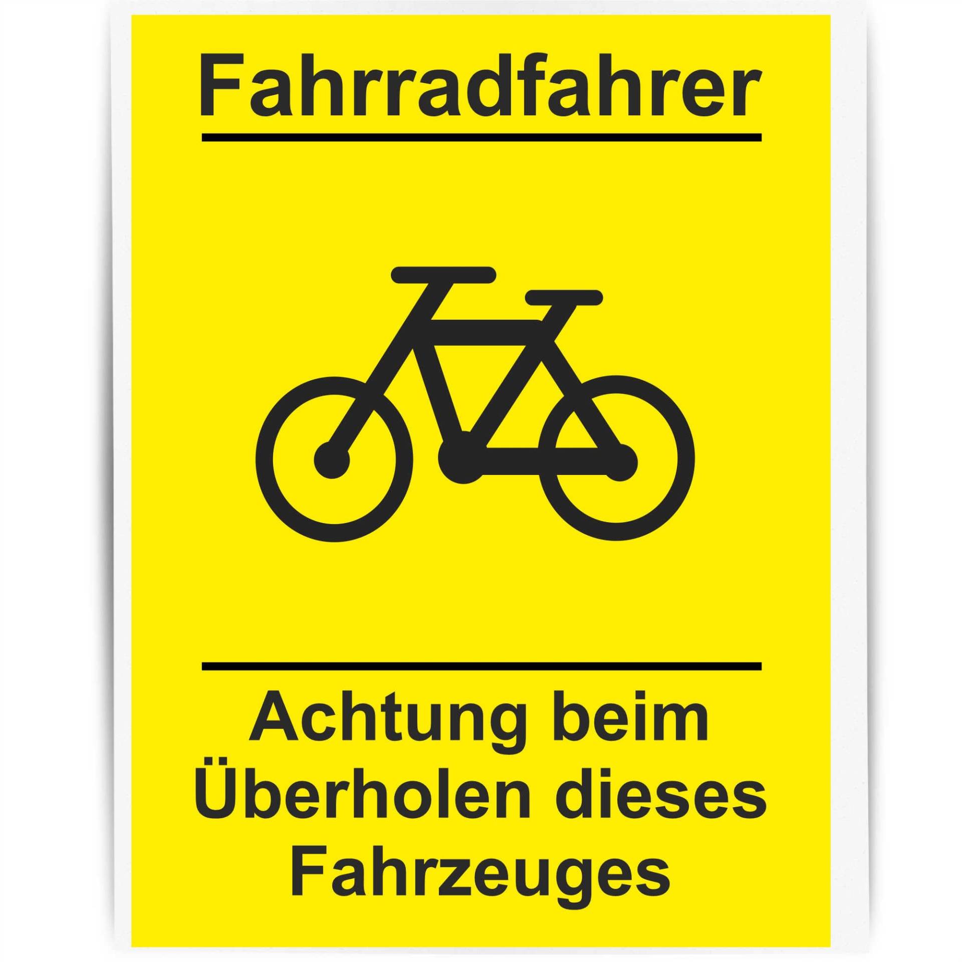 INDIGOS UG Aufkleber - Autoaufkleber - gelb 20x15 cm - Achtung beim Überholen - Fahrrad - Sicherheit für Fahrradfahrer beim Überholen - LKW - Bus -Truck - Camper von INDIGOS UG