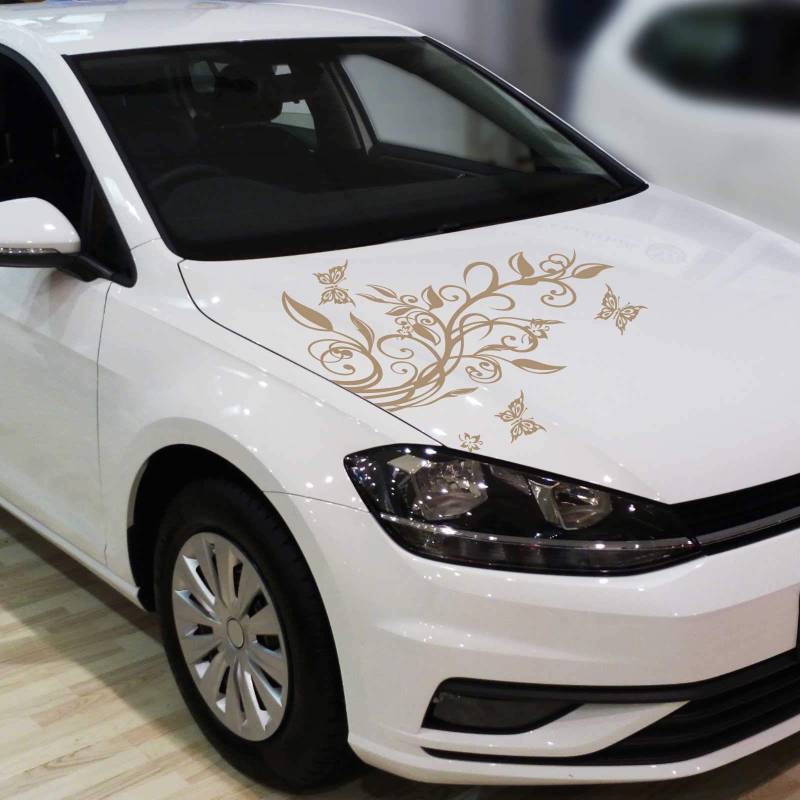 INDIGOS UG Auto Aufkleber Blumenranke + 3 Schmetterlinge 77cm x 50cm braun - Heckscheibe - Autoaufkleber selbstklebend - UV- & waschanlagen beständig - Tuning - Spoiler - Sticker von INDIGOS UG