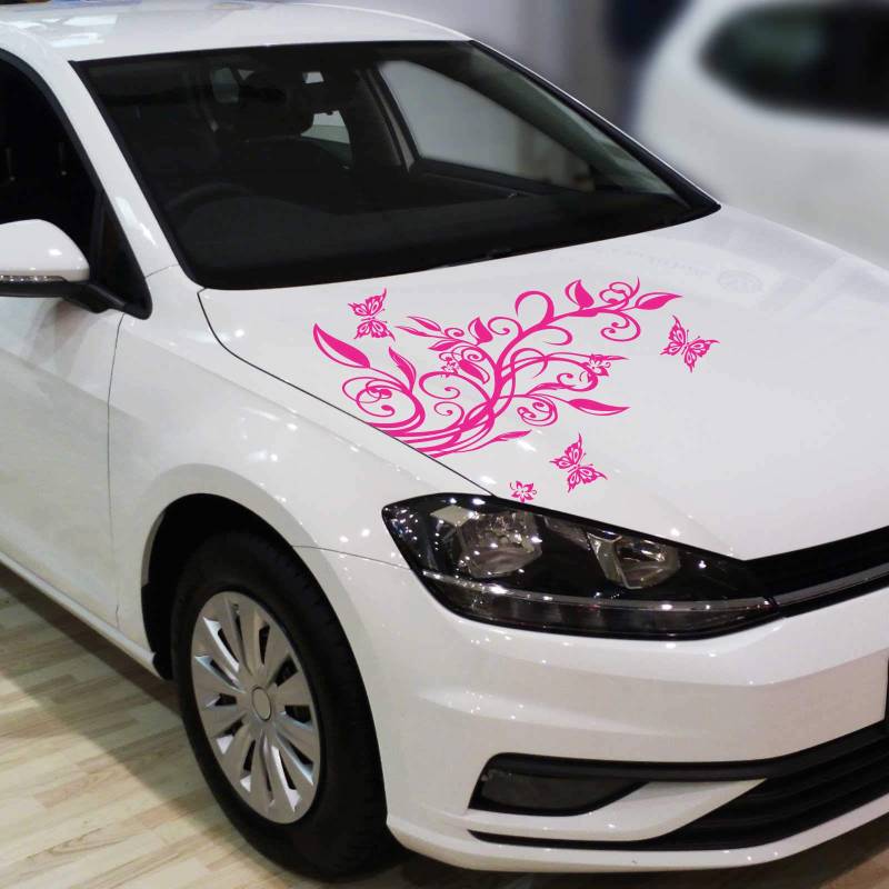 INDIGOS UG Auto Aufkleber Blumenranke + 3 Schmetterlinge 77cm x 50cm pink - Heckscheibe - Autoaufkleber selbstklebend - UV- & waschanlagen beständig - Tuning - Spoiler - Sticker von INDIGOS UG