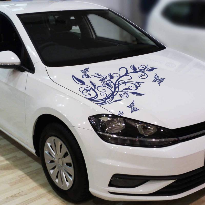 INDIGOS UG Auto Aufkleber Blumenranke + 3 Schmetterlinge 92cm x 60cm königsblau - Heckscheibe - Autoaufkleber selbstklebend - UV- & waschanlagen beständig - Tuning - Spoiler - Sticker von INDIGOS UG