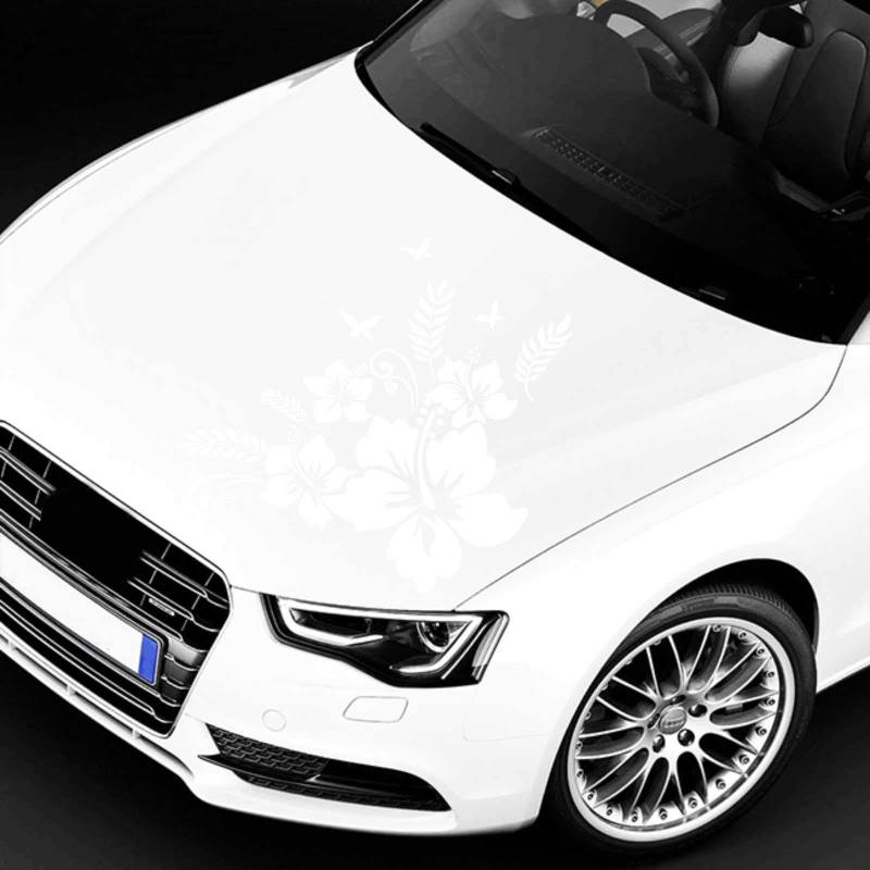 INDIGOS UG Auto Aufkleber Hibiskus Ranke Jessi 58cm x 58cm Weiß - Heckscheibe - Autoaufkleber selbstklebend - UV- & waschanlagen beständig - Tuning - Spoiler - Sticker von INDIGOS UG
