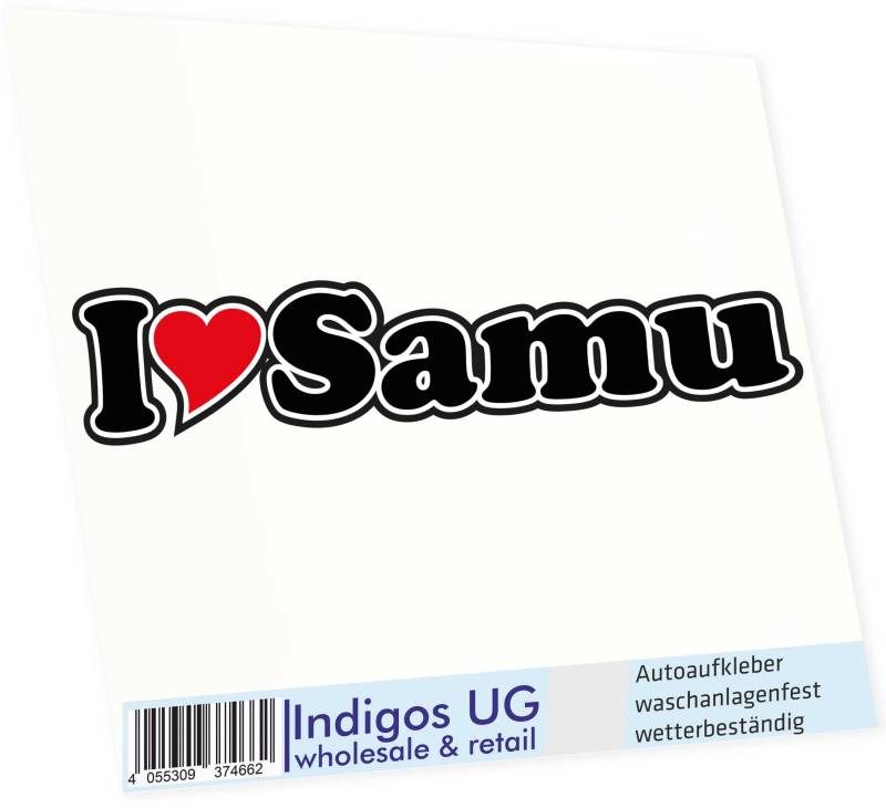 INDIGOS UG Auto Aufkleber I Love Samu 15 cm - Autoaufkleber - KFZ Sticker selbstklebend - für Motorrad, Fenster oder Heckscheibe - wetterfest & UV-beständig Sticker mit Namen von Mann Frau Kind von INDIGOS UG