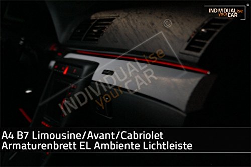 EL Ambiente Lichtleiste Ambientebeleuchtung für A4 B6 Armaturenbrett (Mit Kontaktkleber, Rot) von INDIVIDUALise your CAR