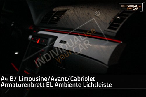 EL Ambiente Lichtleiste Ambientebeleuchtung für A4 B7 Armaturenbrett (Ohne Kontaktkleber, Rot) von INDIVIDUALise your CAR