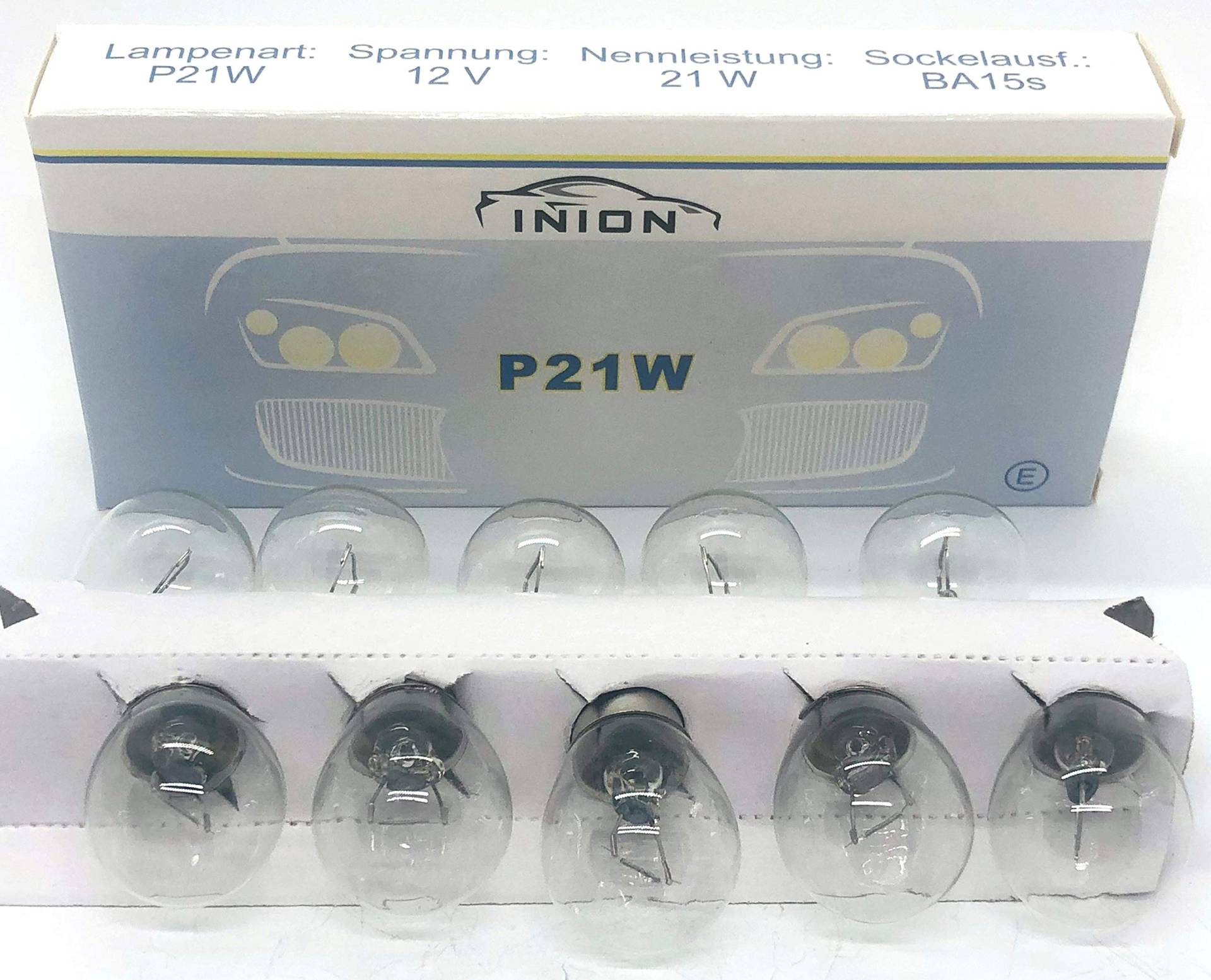INION 10x Stück – P21W - BA15s - 12V - 21W - KFZ Beleuchtung Glühlampe Kugellampe Bremslichtlampe Nebelschlusslampe Rückfahrlicht Tagfahrlicht Glühbirne Soffitte Autolampen von INION