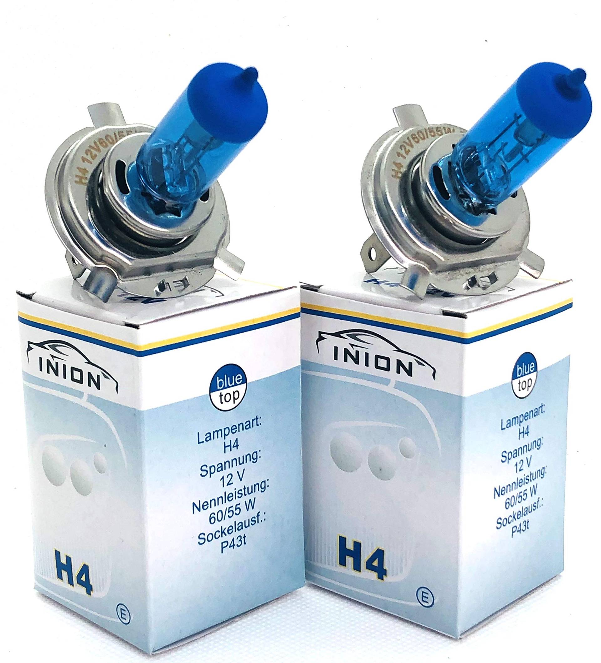 INION 2x Stück H4 P43t 60/55W 12V Halogen Lampen Blue Vision Optik Faltschachtel (H4) von INION
