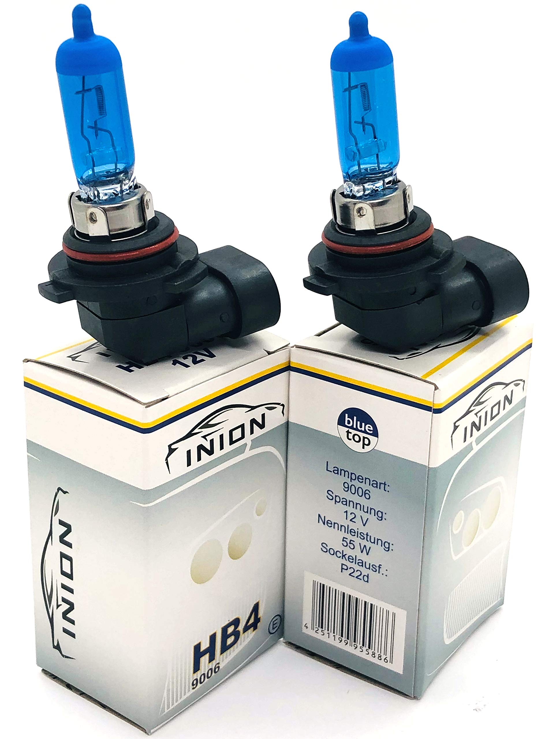 INION 2x Stück HB4 51W 9006 P22d 12V Halogen Lampen Blue Vision Optik Faltschachtel (HB4) von INION
