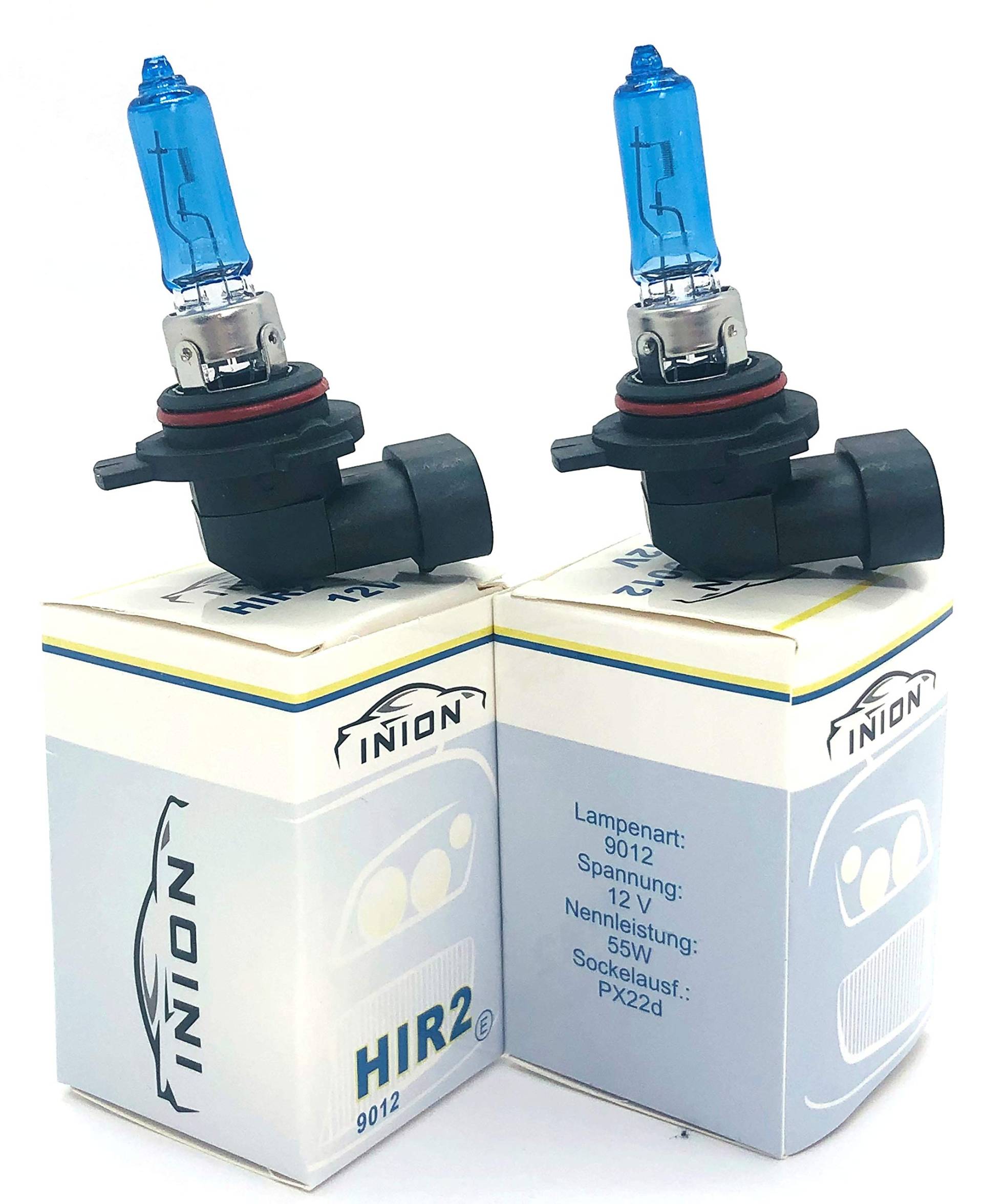 INION 2x Stück HIR2 9012 55W 12V Halogen Lampen Blue Vision Optik Faltschachtel (HIR2 Blau) von INION