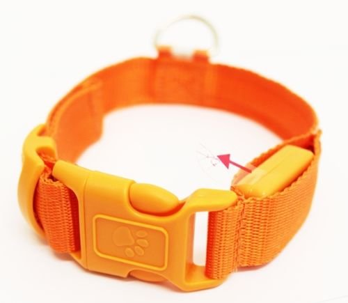 Halsband LED / Leuchthalsband / Hundehalsband / Hund / Farbig * ROT * BLAU * GRÜN * ORANGE * POSA * SCHWARZ / 3 Leuchtmodi Halsband für die Nacht (Orange, L) von INION