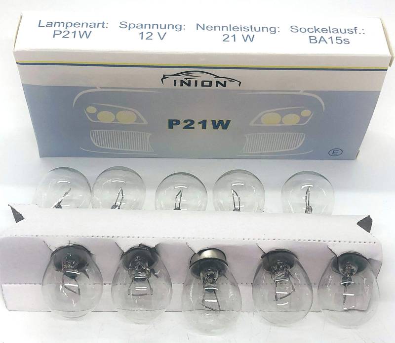 INION 10 Stück Set KFZ Beleuchtung PROFIWARE Metallsockel Auto Lampe Halogen 12V Autolampen (10x P21W) von INION