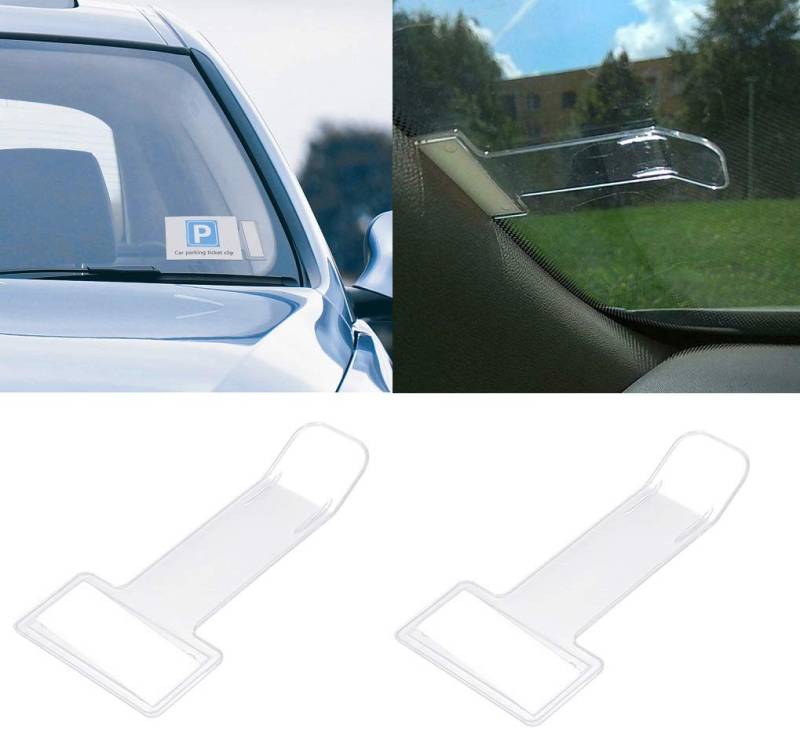 INION Parkscheinhalter Clip Zettelhalter Halter für Parkschein Parkausweis sarachen Bewohnerausweis Zettel Notizen für die Windschutzscheibe Selbstklebend transparent. (2X Stück) von INION
