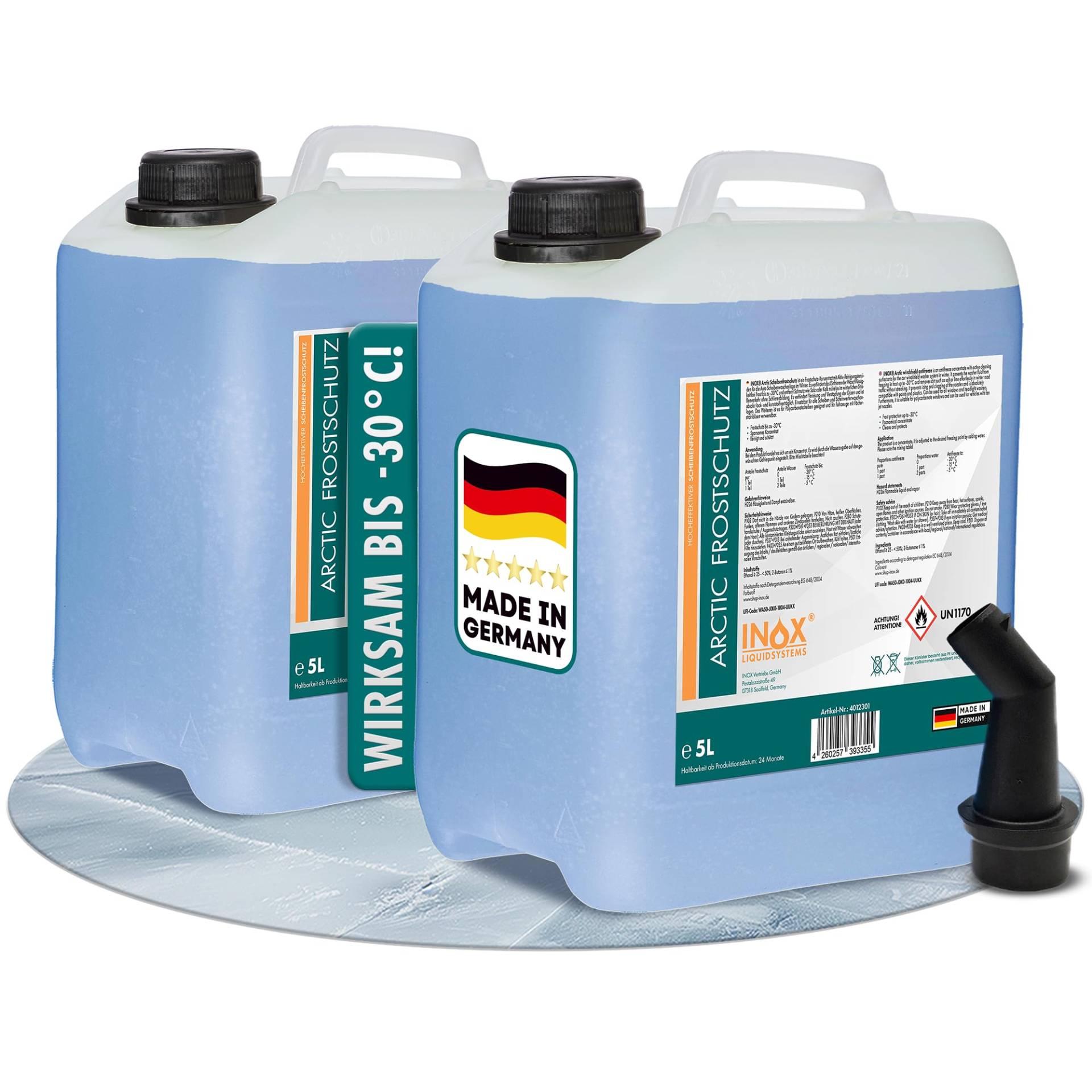 INOX® 2 x 5L Arctic Scheibenfrostschutz Konzentrat bis -30°C - Auto Frostschutzmittel Scheibenwaschanlage - Scheibenwischwasser schlierenfrei von INOX-LIQUIDSYSTEMS