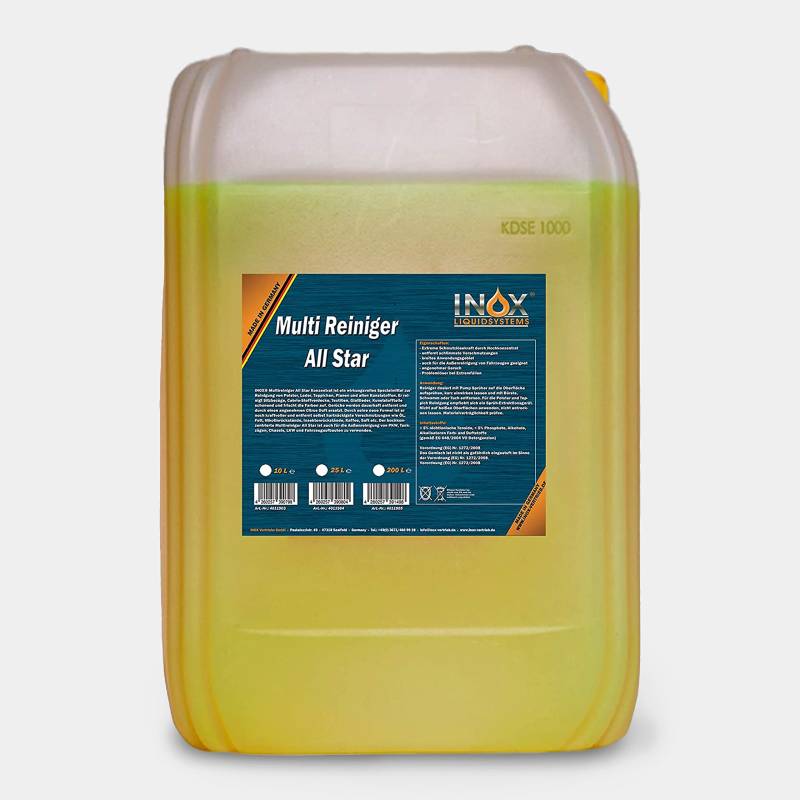 INOX® - All Star Multireiniger 25L Kanister Auto Reiniger | Polsterreiniger Auto und Teppichreiniger | Kunststoffreiniger und Autoreinigung von Innen und Außen von INOX-LIQUIDSYSTEMS