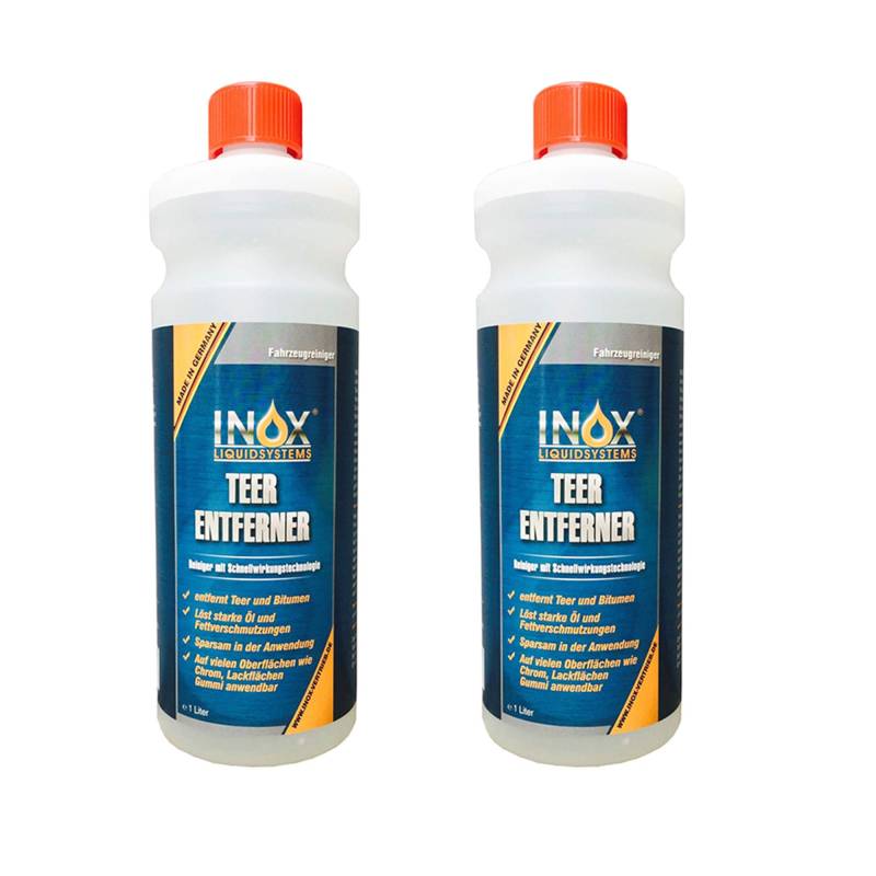 INOX® Auto Teerentferner 2 x 1L - Teerreiniger für Innenraum und Außen - Klebstoffentferner Baumharzentferner - Industriereiniger schonend zu Autolack und Chrom von INOX-LIQUIDSYSTEMS