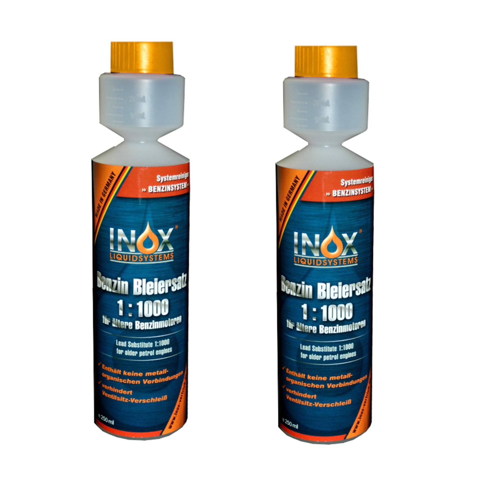 INOX® Benzin Blei Ersatz 1:1000, 2 x 250 ml - Kraftstoffadditiv für ältere Benzinmotoren gegen Leistungsabfall und Motorschäden von INOX-LIQUIDSYSTEMS