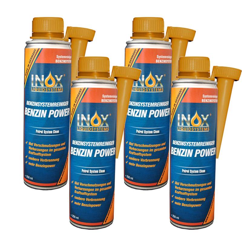 INOX® Benzin Power Additiv, 4 x 250ml - Benzinsystemreiniger Zusatz für alle Normal- und Superbenziner von INOX-LIQUIDSYSTEMS