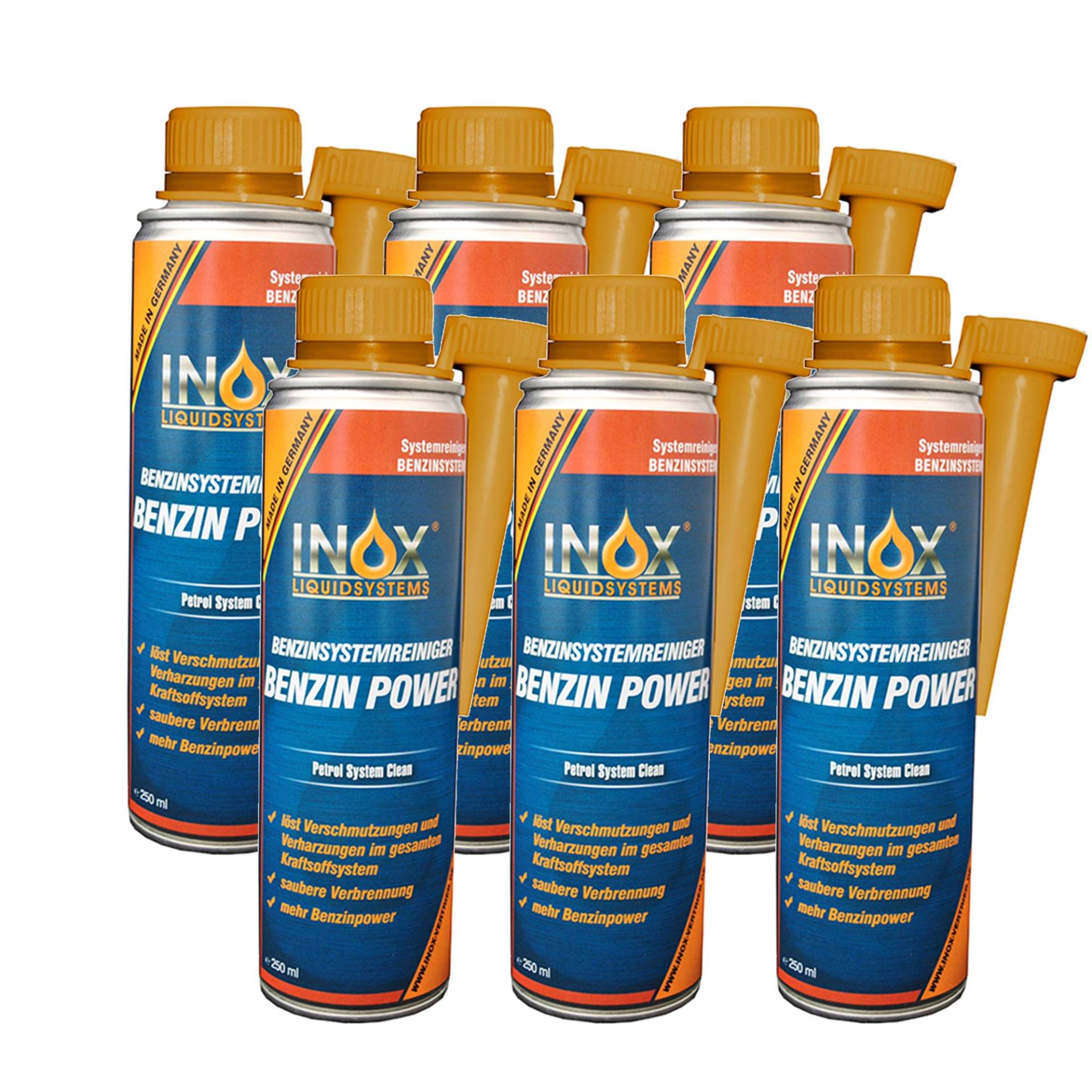 INOX® Benzin Power Additiv, 6 x 250ml - Benzinsystemreiniger Zusatz für alle Normal- und Superbenziner von INOX-LIQUIDSYSTEMS