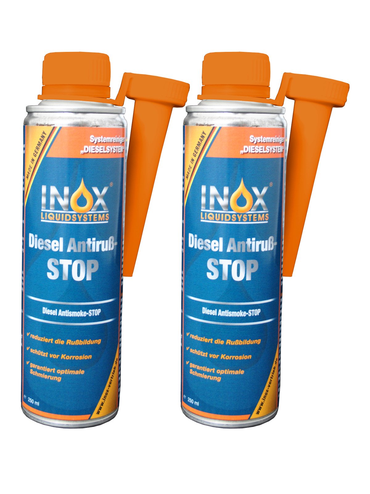 INOX® Diesel Anti Ruß Stop Additiv, 2 x 250ml - Kraftstoffzusatz für KFZ Dieselmotoren verringert Rußbildung von INOX-LIQUIDSYSTEMS
