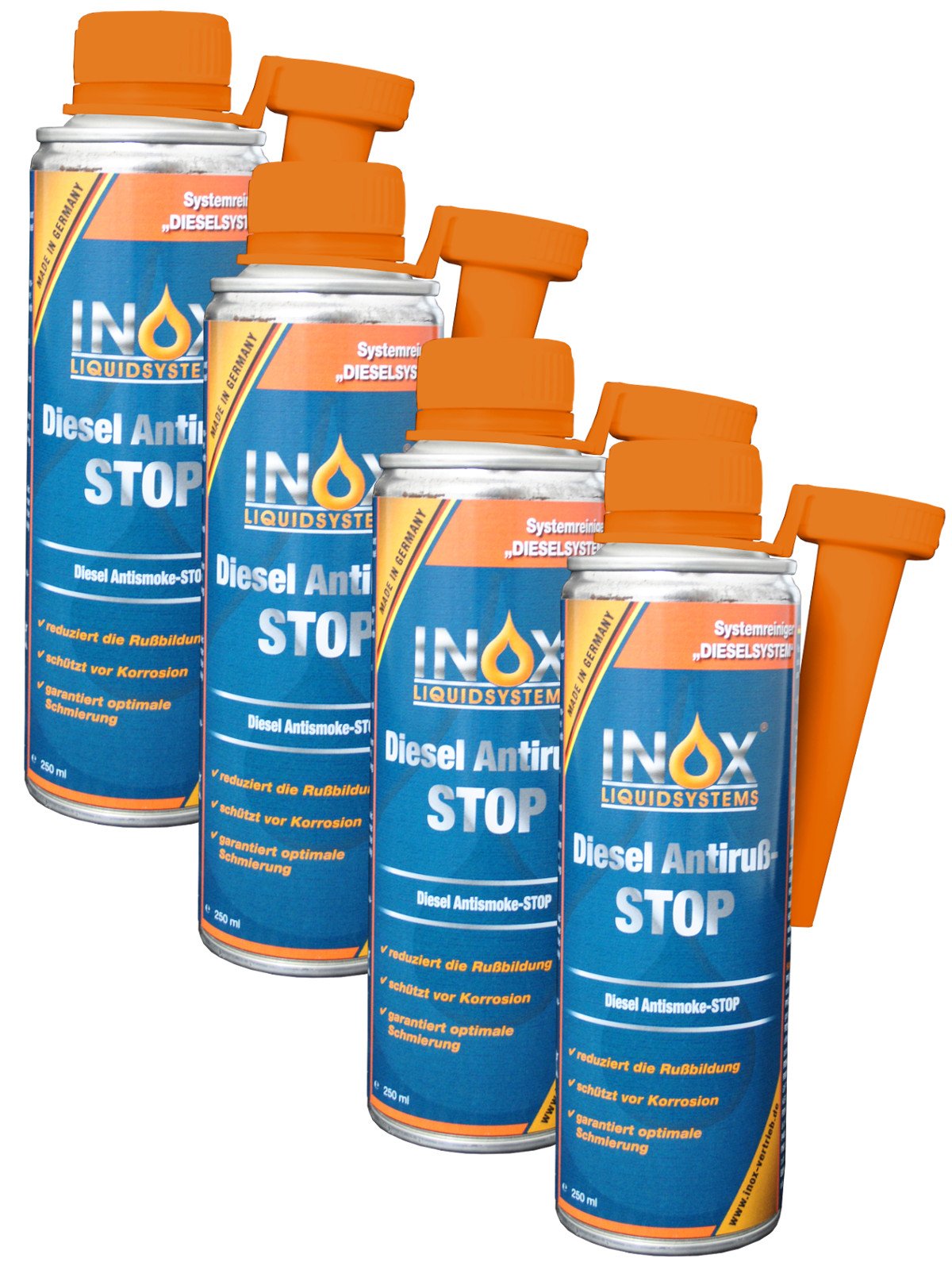 INOX® Diesel Anti Ruß Stop Additiv, 4 x 250ml - Kraftstoffzusatz für KFZ Dieselmotoren verringert Rußbildung von INOX-LIQUIDSYSTEMS