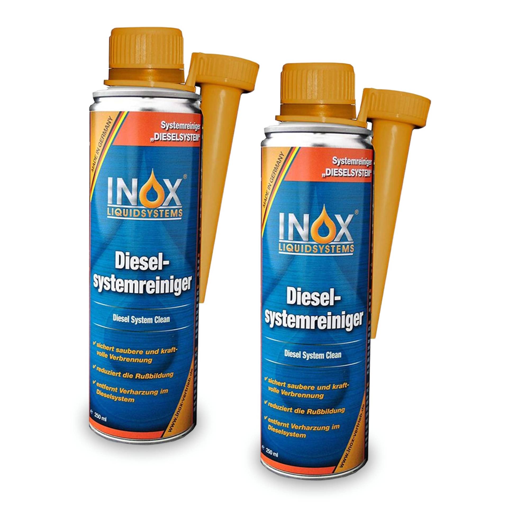 INOX® - Effektiver Diesel Systemreiniger Additiv, 2 x 250ml | Diesel Zusatz für Dieselmotoren | Löst Verschmutzung & Verharzung im Dieselsystem | Effiziente Verbrennung von INOX-LIQUIDSYSTEMS
