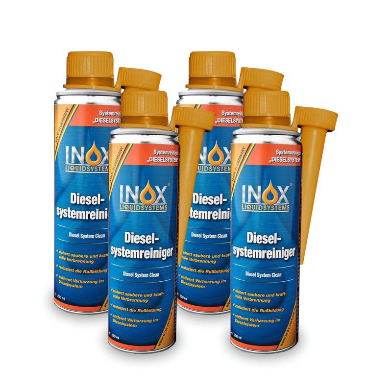 INOX® - Effektiver Diesel Systemreiniger Additiv, 4 x 250ml | Diesel Zusatz für Dieselmotoren | Löst Verschmutzung & Verharzung im Dieselsystem | Effiziente Verbrennung von INOX-LIQUIDSYSTEMS