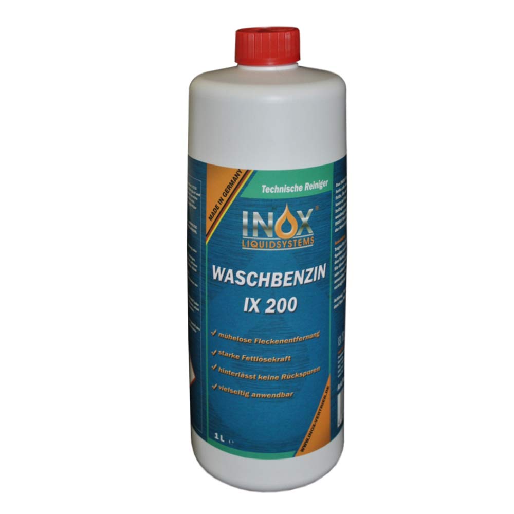 INOX® - IX 200 Waschbenzin 1L - Lösungsmittel für Fleckentfernung auf Textil, Kunststoff, Oberflächen & Arbeitsgeräten - Waschbenzin Reinigungsbenzin - Benzin Reiniger von INOX-LIQUIDSYSTEMS