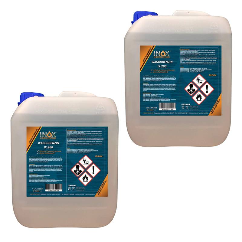 INOX® - IX 200 Waschbenzin 2 x 5L - Lösungsmittel für Fleckentfernung auf Textil, Kunststoff, Oberflächen & Arbeitsgeräten - Waschbenzin Reinigungsbenzin - Benzin Reiniger von INOX-LIQUIDSYSTEMS