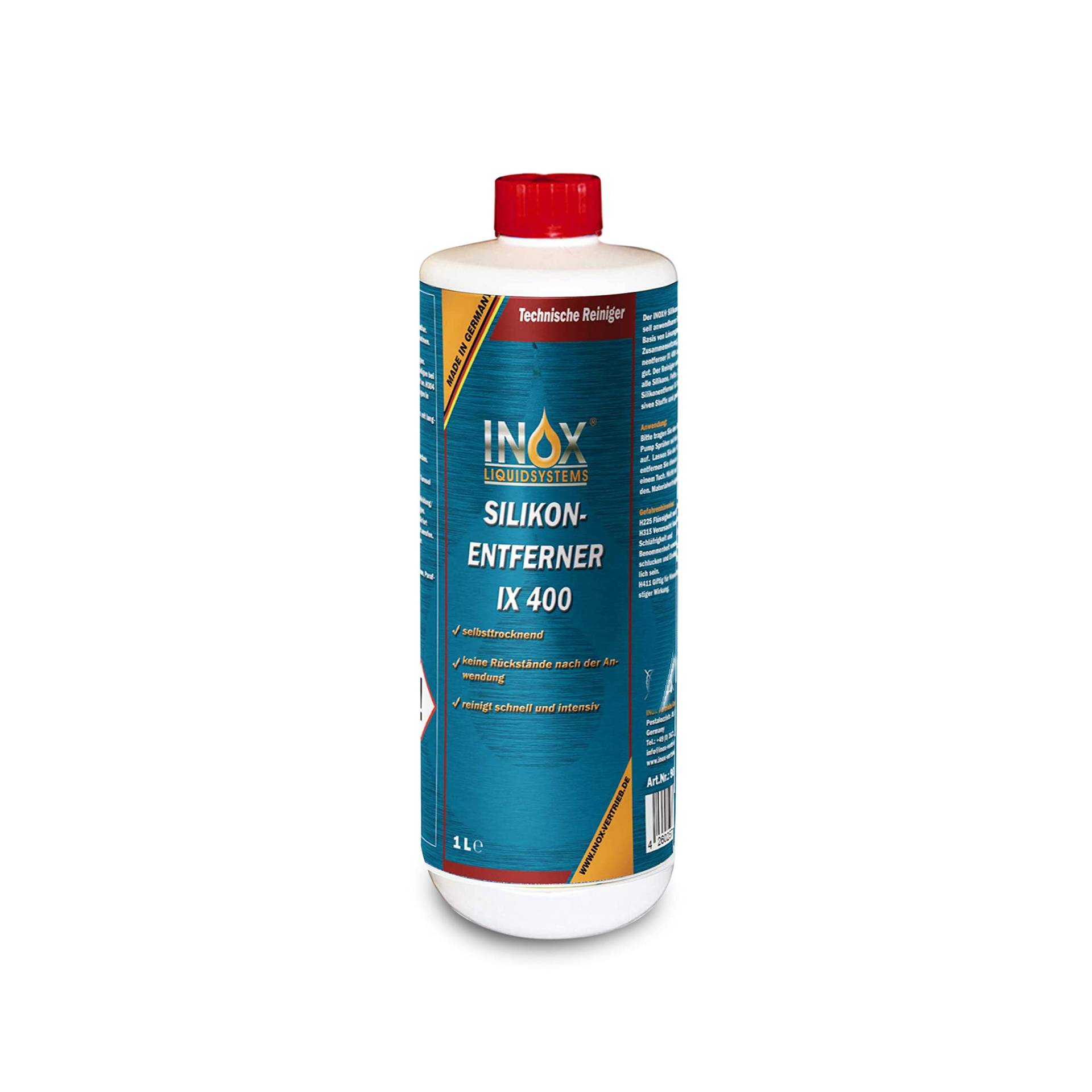 INOX® - Silikonentferner 1l IX400 | Der Silikonreiniger entfernt mühelos Fette, Öle & Silikon | Intensive Reinigung | Wachsentferner für Autolack | Besonders schonend von INOX-LIQUIDSYSTEMS