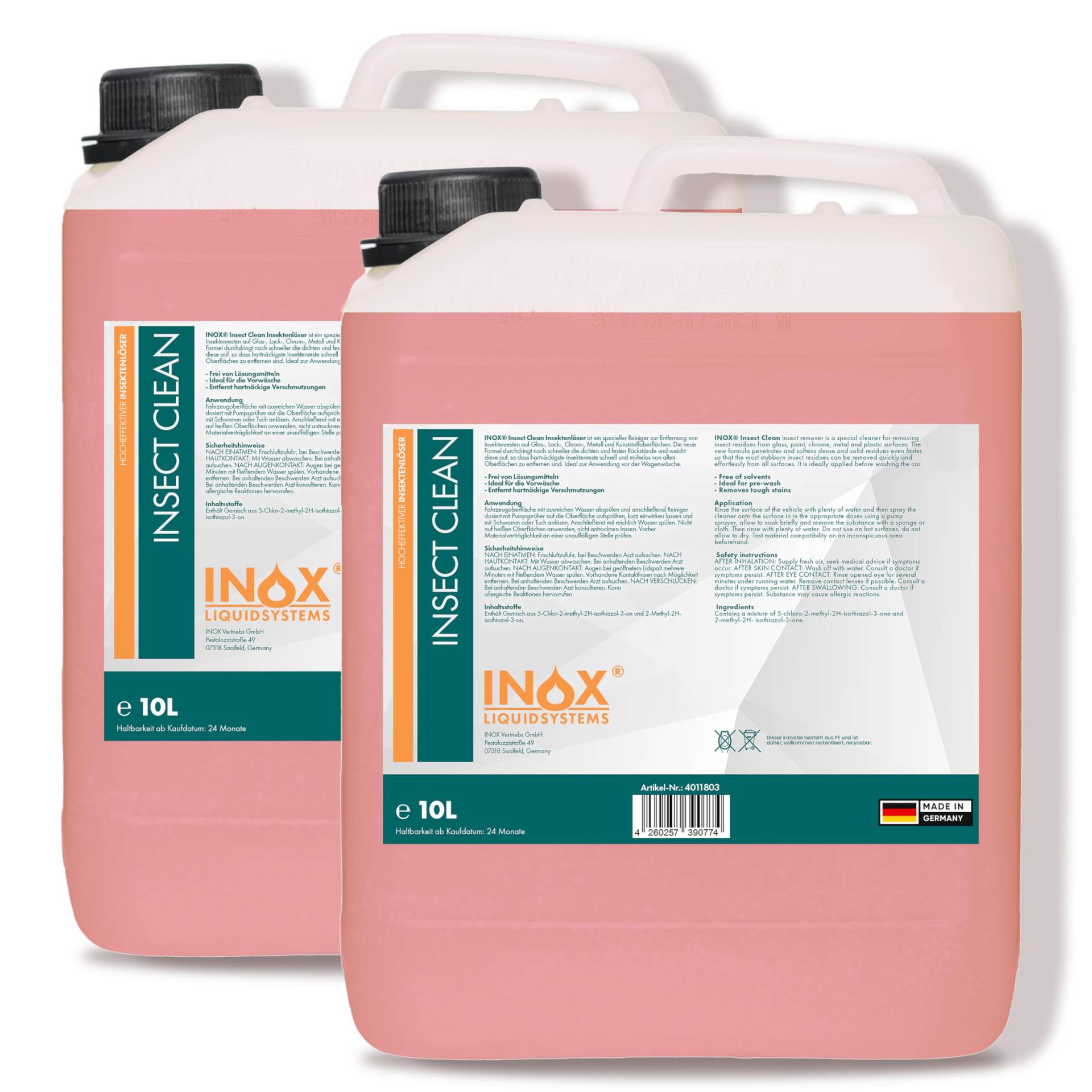 INOX - Hocheffektiver Insektenreiniger Auto 2x10L | KFZ-Insektenentferner sehr Lack schonend | Insektenlöser für Lack, Glas, Kunststoff & Chrom geeignet von INOX-LIQUIDSYSTEMS