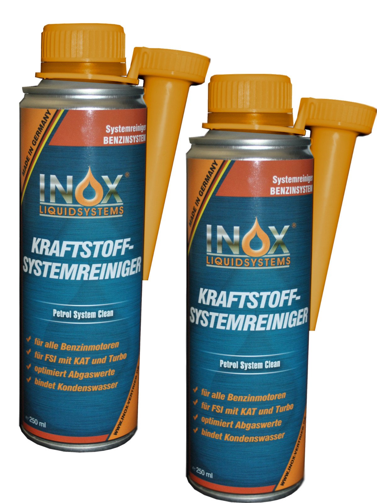 INOX® Kraftstoffsystem Reiniger, 2 x 250ml - Additiv für alle Benzinmotoren entfernt Verschmutzungen und erhöht Lebensdauer von Motoren von INOX-LIQUIDSYSTEMS