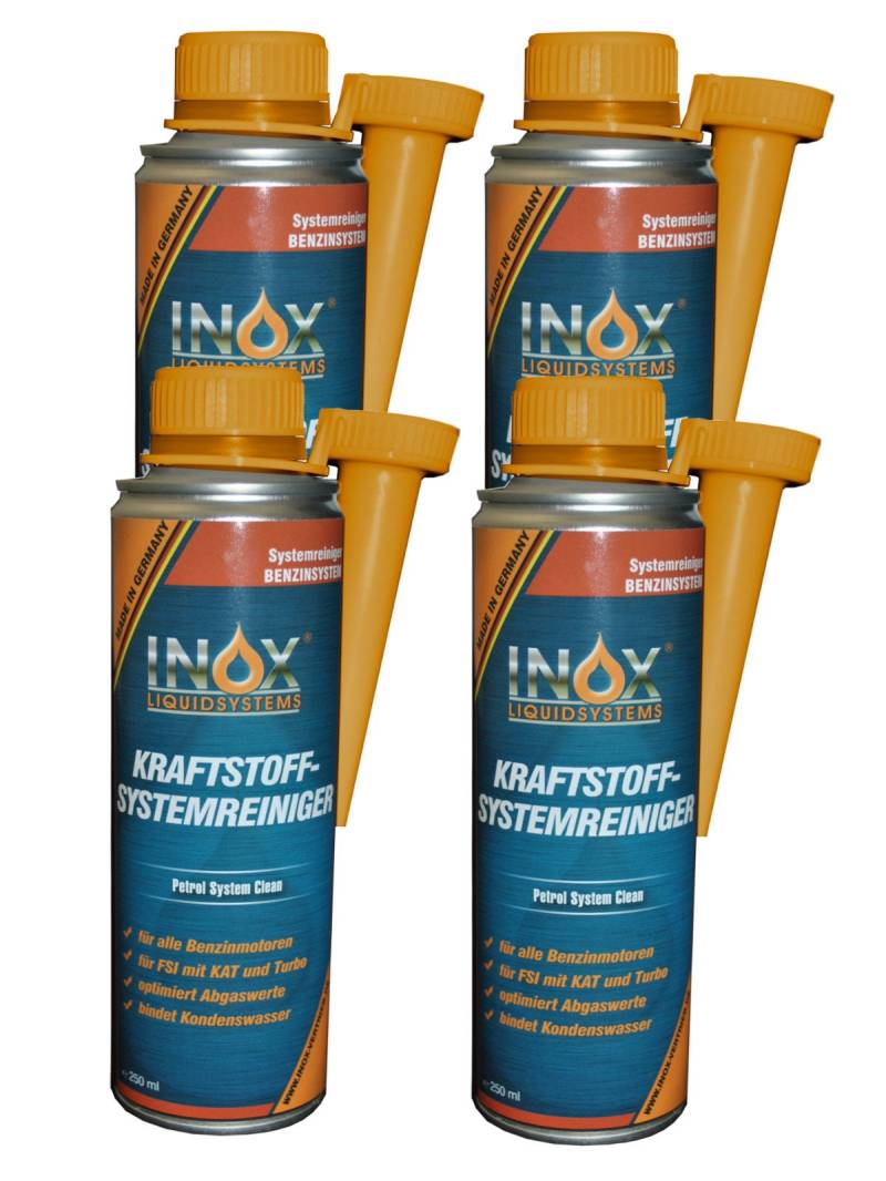 INOX® Kraftstoffsystem Reiniger, 4 x 250ml - Additiv für alle Benzinmotoren entfernt Verschmutzungen und erhöht Lebensdauer von Motoren von INOX-LIQUIDSYSTEMS