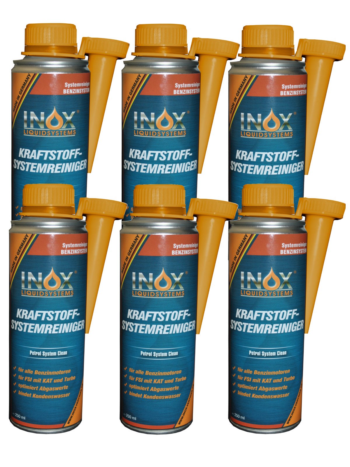 INOX® Kraftstoffsystem Reiniger, 6 x 250ml - Additiv für alle Benzinmotoren entfernt Verschmutzungen und erhöht Lebensdauer von Motoren von INOX-LIQUIDSYSTEMS