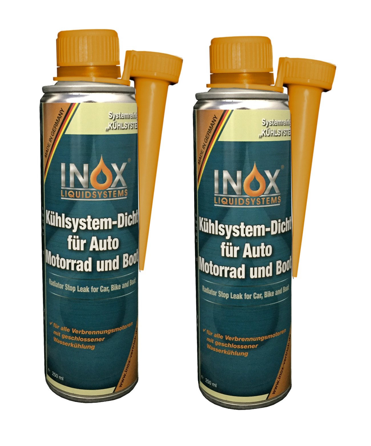 INOX® Kühlsystem Dicht Additiv Kühlsystempflege Aufbereitung, 2 x 250ml - Dichtmittel für Kühlsysteme für alle Verbrennungsmotoren mit Wasserkühlung geeignet von INOX-LIQUIDSYSTEMS