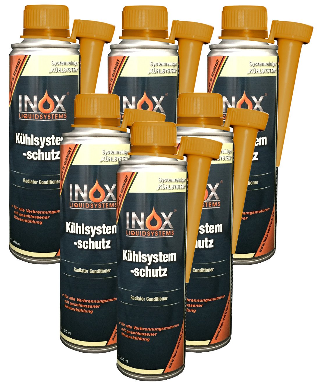 INOX® Kühlsystem Schutz Additiv, 6 x 250ml - Kühlerschutz Zusatz für alle Verbrennungsmotoren mit Wasserkühlung geeignet von INOX-LIQUIDSYSTEMS