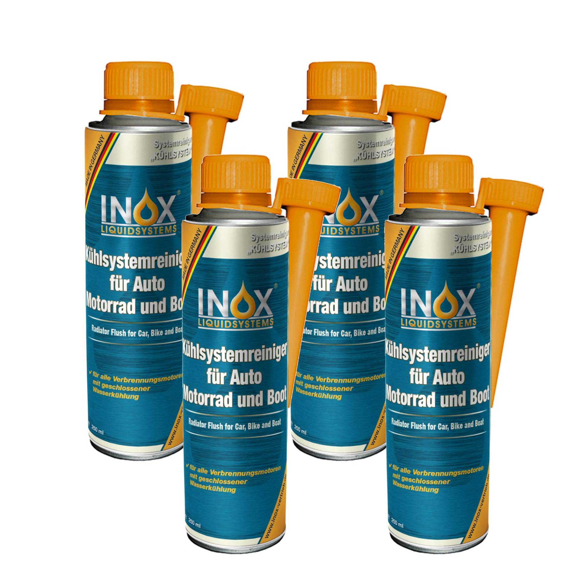 INOX® Kühlsystemreiniger Additiv, 4 x 250 ml - Kühlerschutz für Auto, Motor und Boot von INOX-LIQUIDSYSTEMS