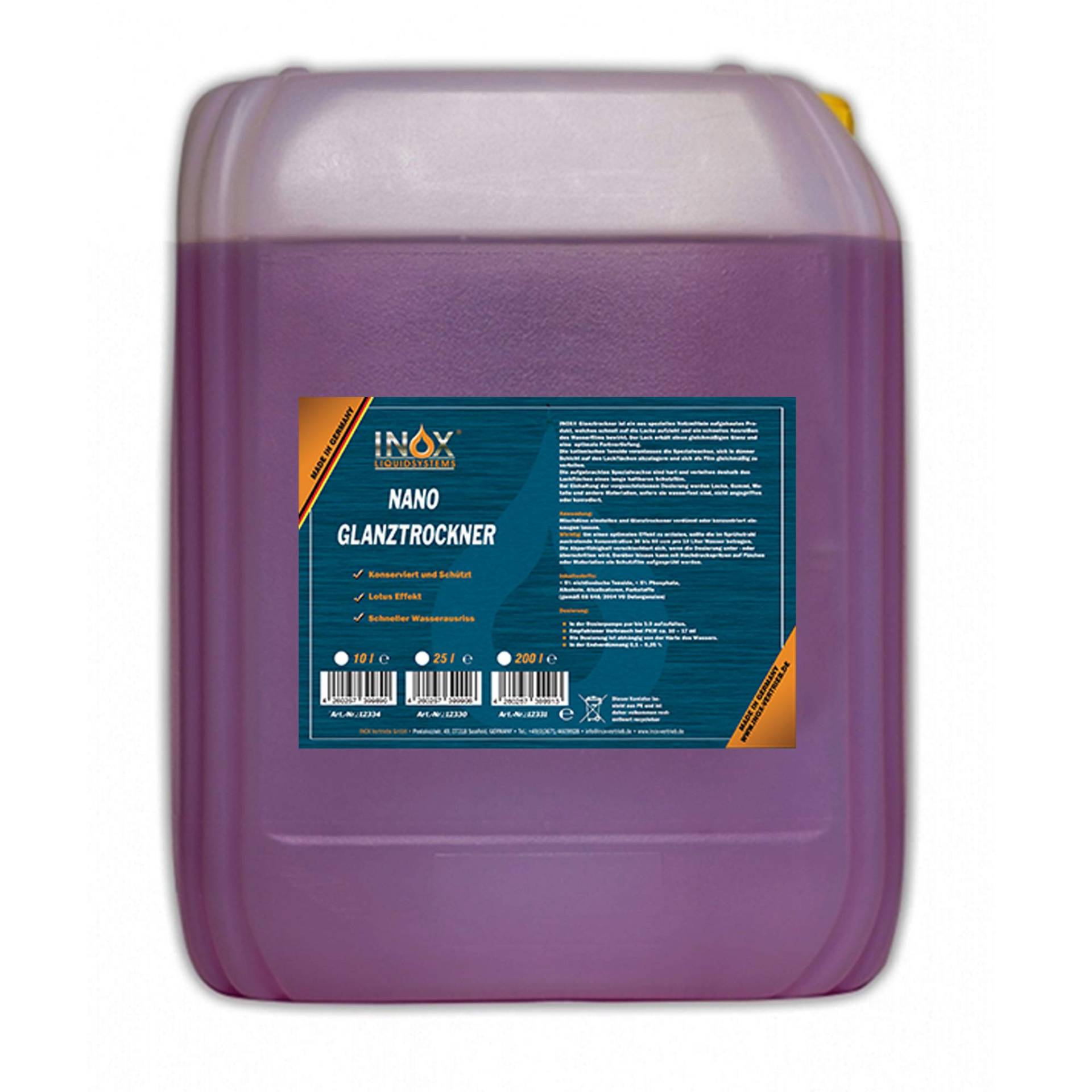 INOX® Nano Glanztrockner Konzentrat, 10 Liter – Hochglanztrockner für Waschstraßen und Waschanlagen, Autowäsche & Autopflege von INOX-LIQUIDSYSTEMS