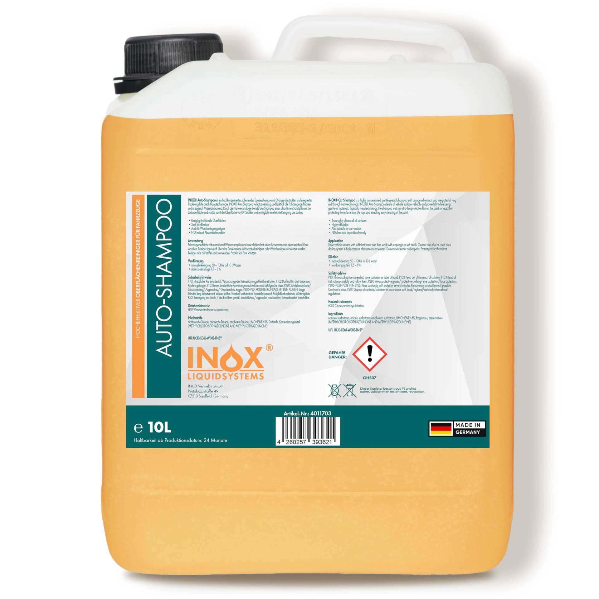 INOX® Nano Line Autoshampoo Konzentrat 10L mit Lotuseffekt - Fahrzeugreiniger Wash & Wax - Für Glanz & Schutz von INOX-LIQUIDSYSTEMS