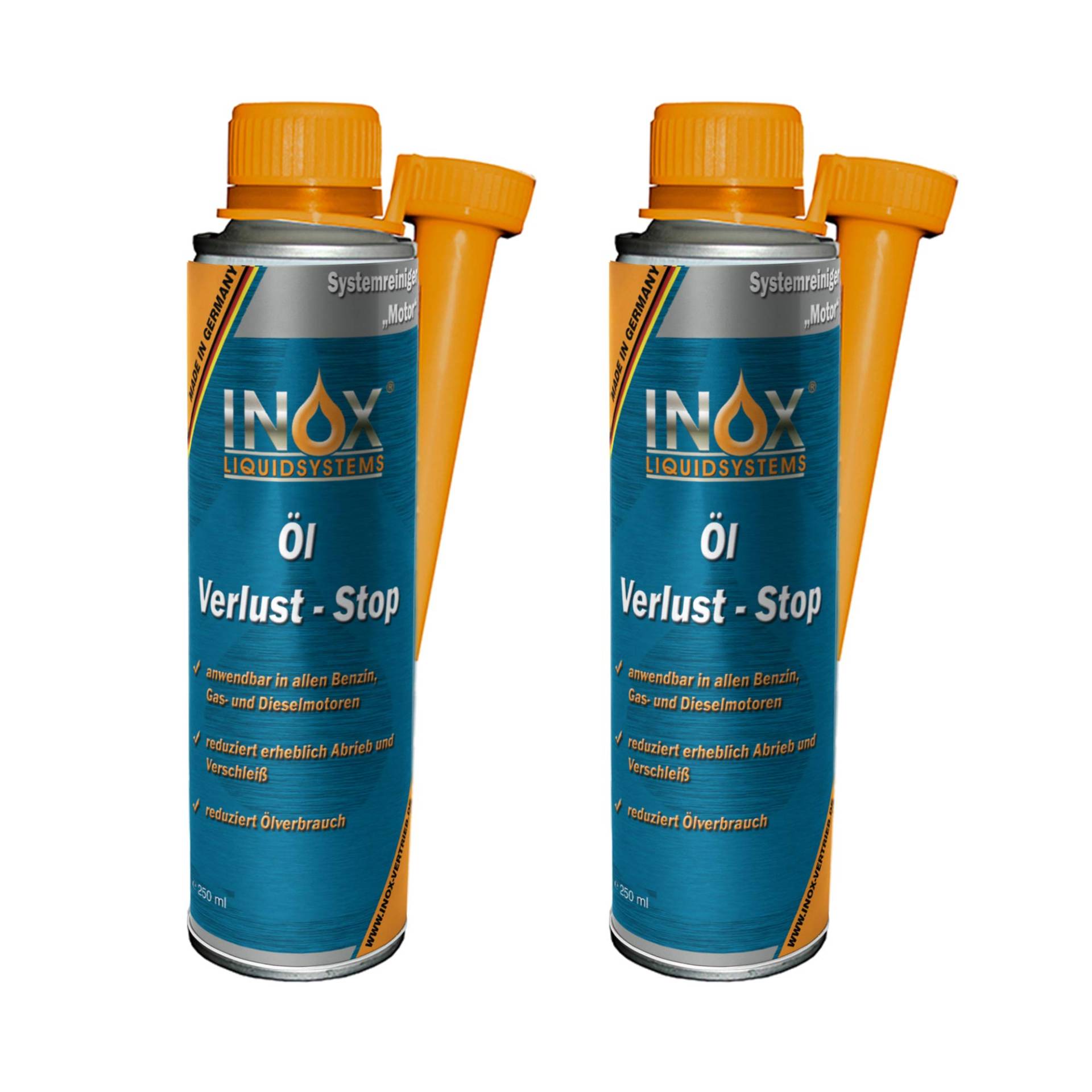 INOX® Öl Verlust Stop Additiv, 2 x 250 ml - Öl-Zusatz verhindert Ölleck im Motor, für alle KFZ Motoren von INOX-LIQUIDSYSTEMS