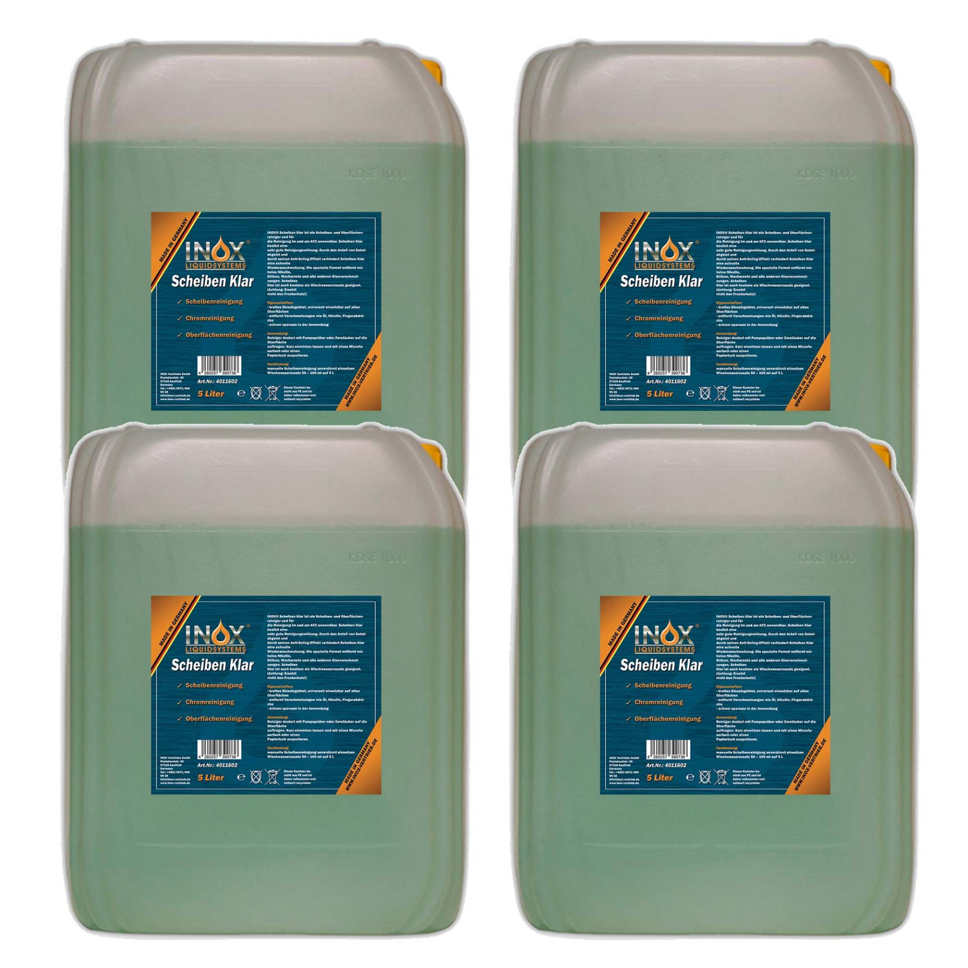 INOX® Scheiben Klar Scheibenreiniger Konzentrat, 4 x 5L - Glasreiniger für Autoscheiben von INOX-LIQUIDSYSTEMS