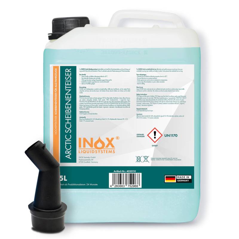 INOX® - Schnell wirkender Scheibenenteiser 5l | Effektiver Scheibenenteiser Nachfüller | Scheiben Enteisen ohne Kratzen | Schlierenfreies Scheibenenteisen | Wirksam bis -40 Grad von INOX-LIQUIDSYSTEMS