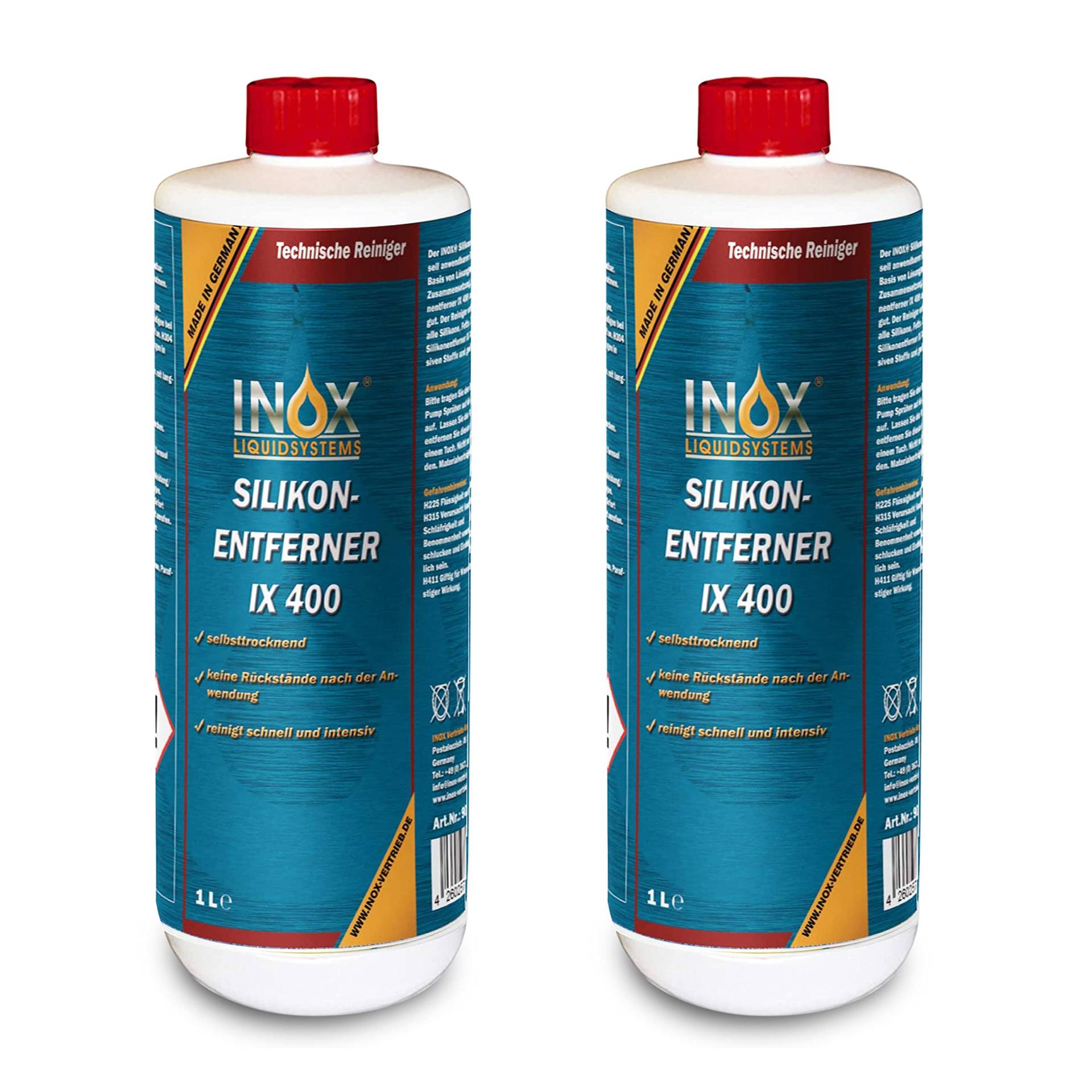 INOX® - Silikonentferner 2x1L IX400 | Der Silikonreiniger entfernt mühelos Fette, Öle & Silikon | Intensive Reinigung | Wachsentferner für Autolack | Besonders schonend von INOX-LIQUIDSYSTEMS