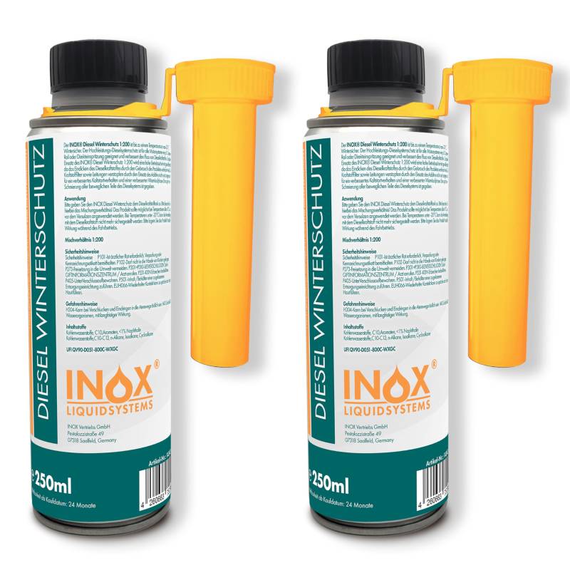 INOX® - Winterzusatz für Diesel | 2x250ml Diesel Additiv | Hoch ergiebig 1:200 | Diesel Frostschutz für Dieselmotoren & Heizsysteme | Fließverbesserer | Frostschutz bis -33 Grad von INOX-LIQUIDSYSTEMS