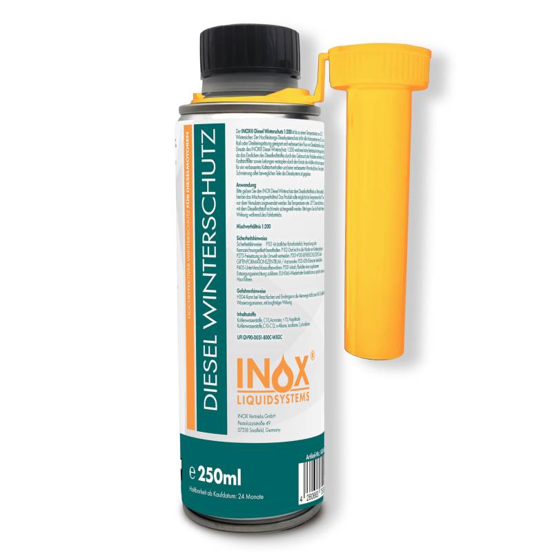 INOX® - Winterzusatz für Diesel | 250ml Diesel Additiv | Hoch ergiebig 1:200 | Diesel Frostschutz für Dieselmotoren & Heizsysteme | Fließverbesserer | Frostschutz bis -33 Grad von INOX-LIQUIDSYSTEMS