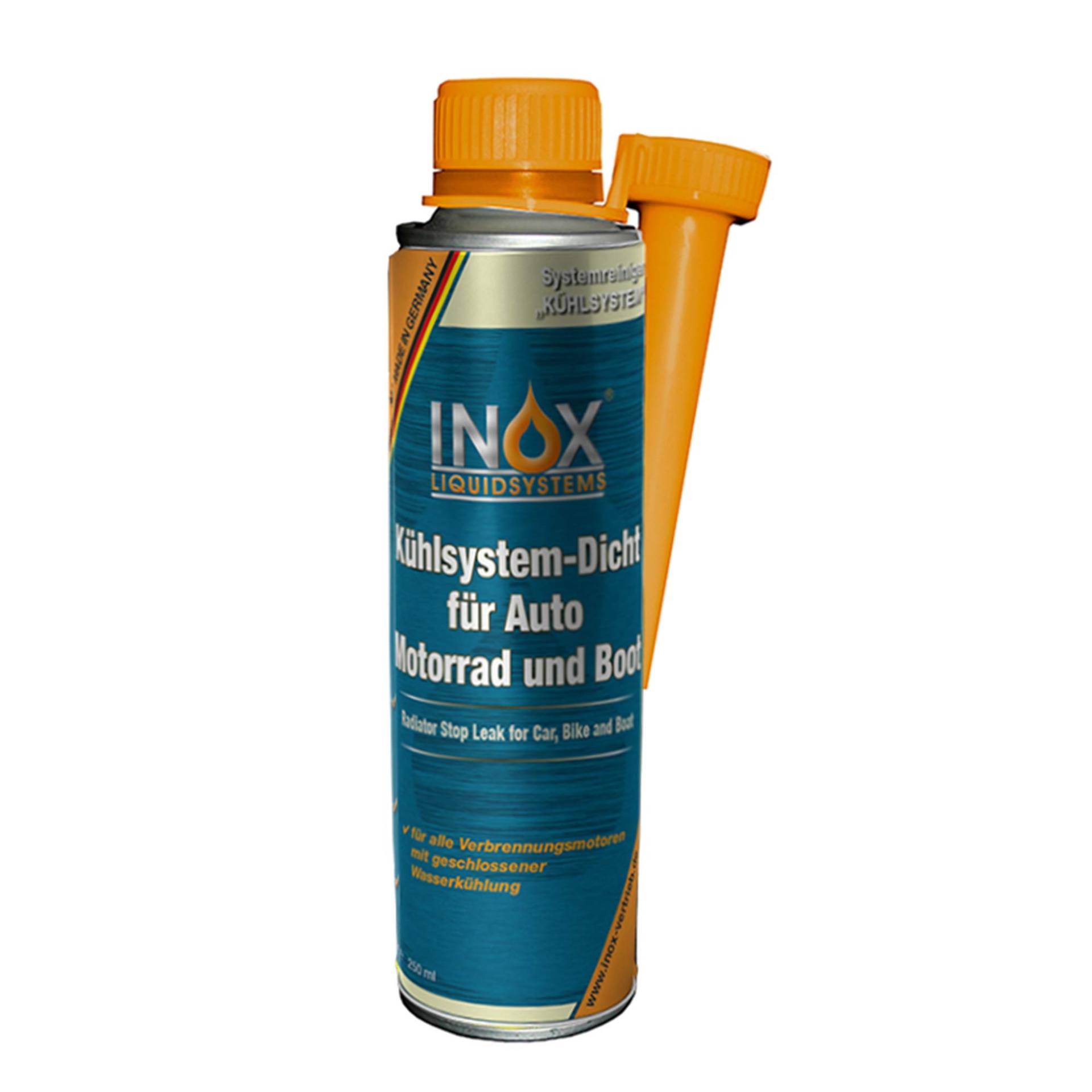 INOX® Kühlsystem Dicht Additiv Kühlsystempflege Aufbereitung, 250ml - Dichtmittel für Kühlsysteme für alle Verbrennungsmotoren mit Wasserkühlung geeignet (250ml) von INOX-LIQUIDSYSTEMS