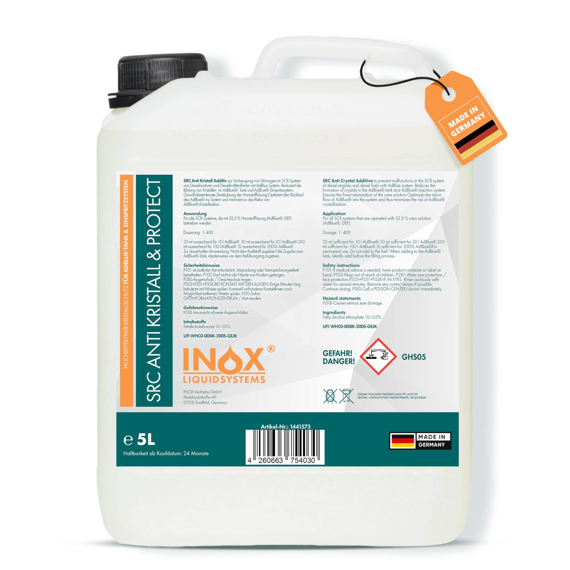 INOX - effektives SRC Anti Kristall & Protect Adblue Additiv 5L | Adblue Zusatz schütz vor Kristallbildung im SCR-System | Adblue Reiniger hilft Ablagerungen & Verunreinigungen vorzubeugen INOX - effektives SRC Anti Kristall & Protect Adblue Additiv 5L | Adblue Zusatz schütz vor Kristallbildung im SCR-System | Adblue Reiniger hilft Ablagerungen & Verunreinigungen vorzubeugen von INOX-LIQUIDSYSTEMS