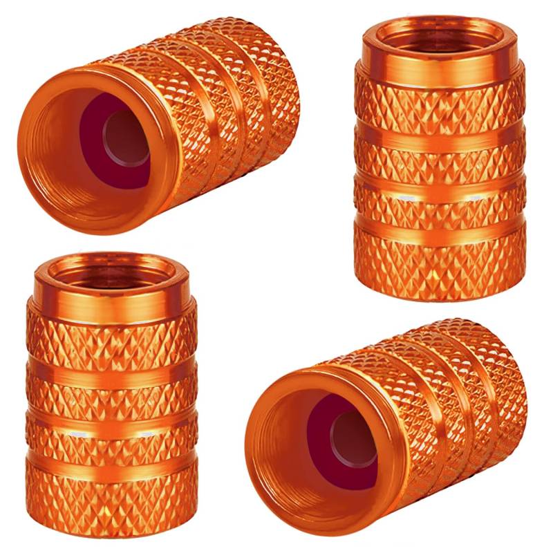4 Stück Aluminium-Reifenventilkappen Auto-Staubkappen für Autoreifen Universal-Reifenventilkappen Autokappen mit Dichtung (Orange) von INSPUTOL